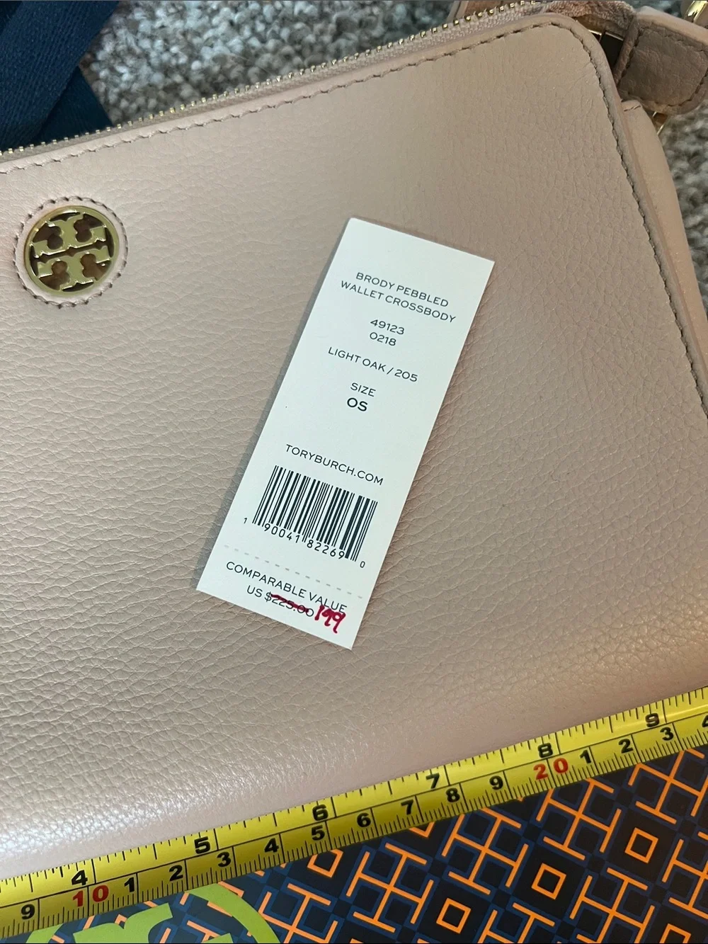 Tory Burch Pale Blush Pebbled Leather Crossbody with Gold Logo